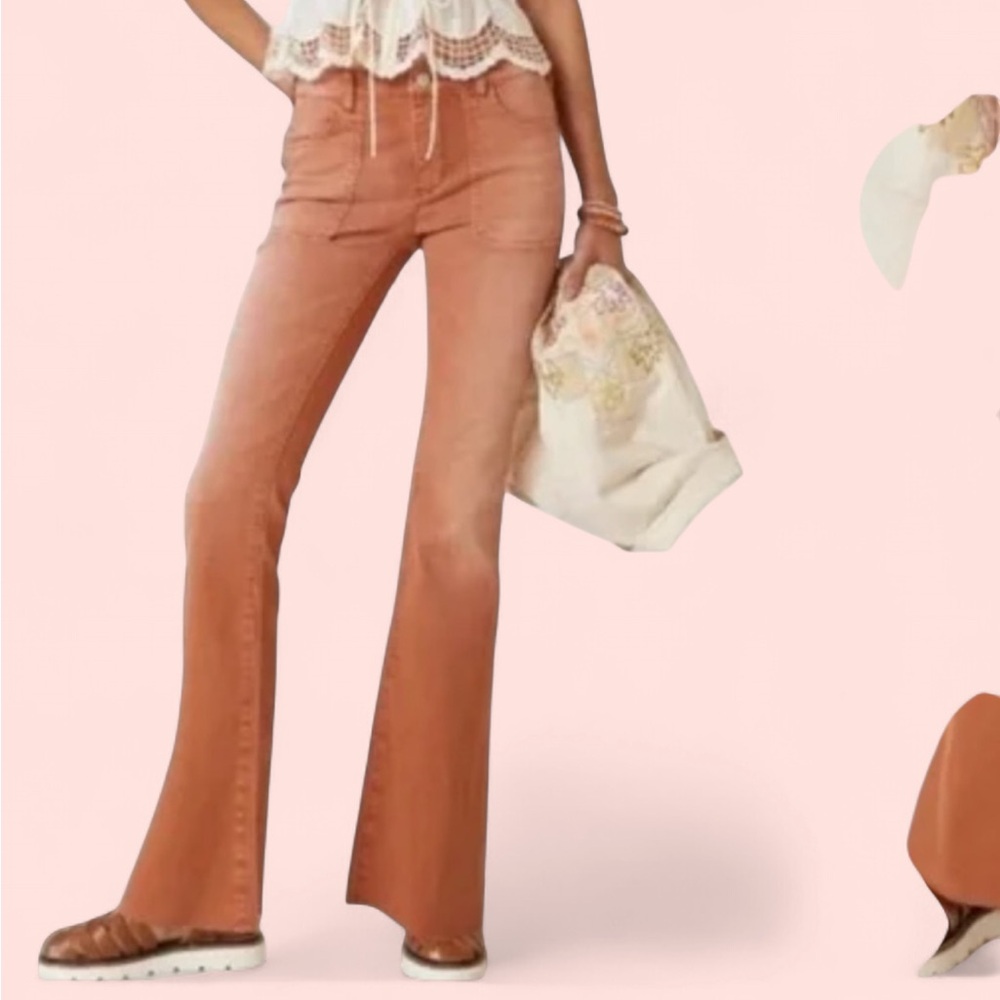 Anthropologie Burnt Orange  Flare Wide Leg Jeans